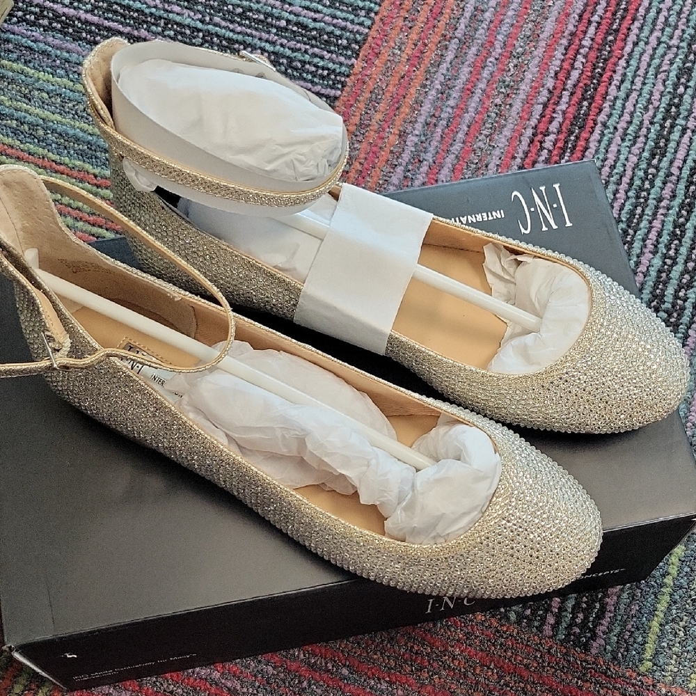 INC International Concepts Gold Flats with Ankle Strap